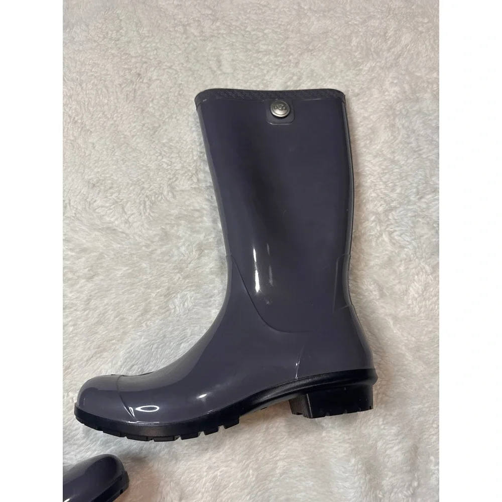 UGG Sienna Rain Boots Women Grey Good Waterproof Glossy Sherpa Lined